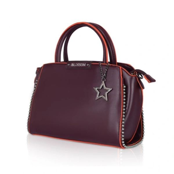 Shopnav Women's Faux Leather Metal Beads Handbag (Wine Red) - Wine Red