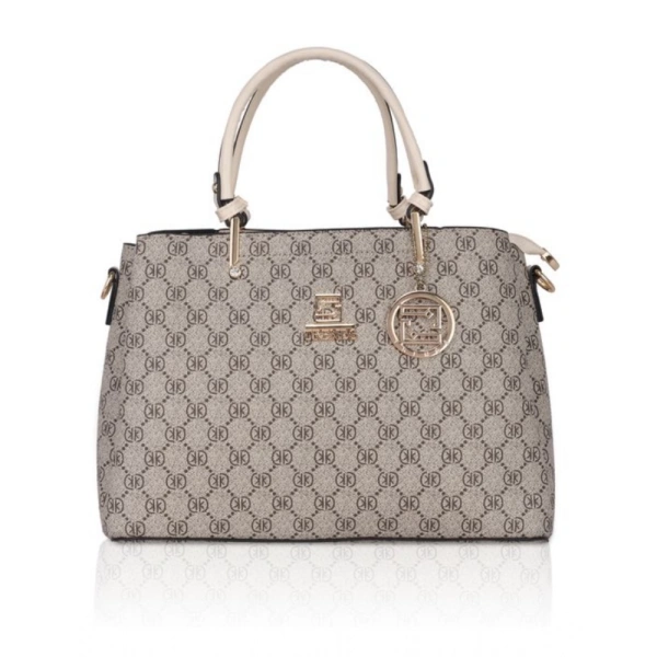 Shopnav Women's Faux Leather Printed Handbag (Beige) - Beige