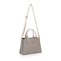 Shopnav Women's Faux Leather Printed Handbag (Beige) - Beige