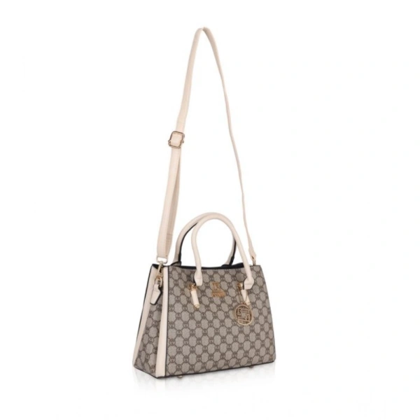 Shopnav Women's Faux Leather Printed Handbag (Beige) - Beige