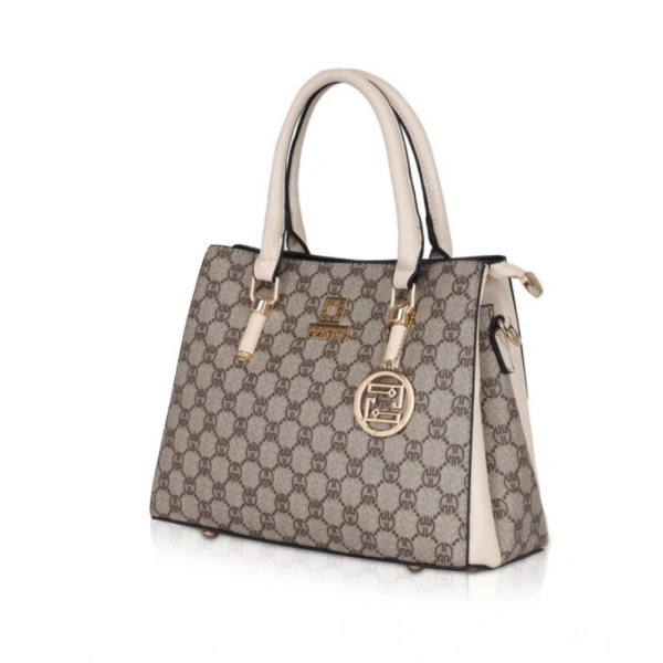 Shopnav Women's Faux Leather Printed Handbag (Beige) - Beige