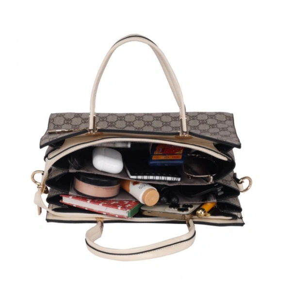 Shopnav Women's Faux Leather Printed Handbag (Beige) - Beige