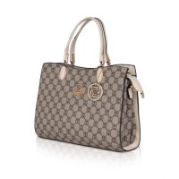 Shopnav Women's Faux Leather Printed Handbag (Beige) - Beige