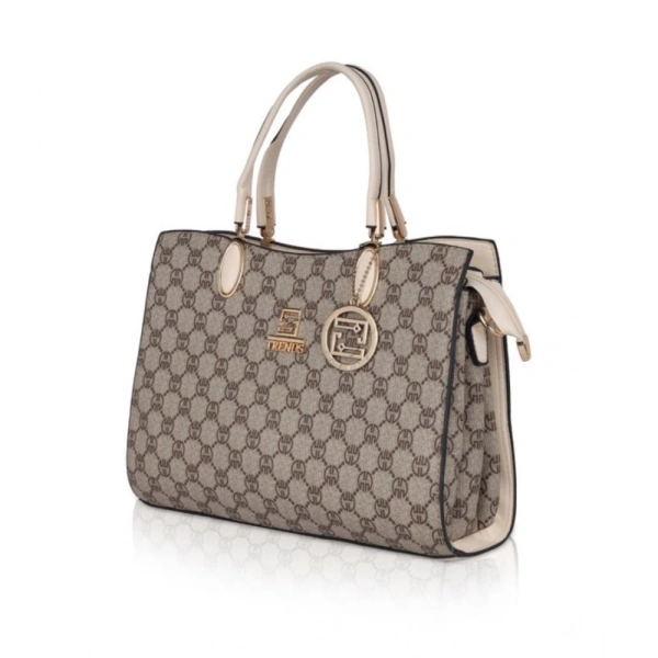 Shopnav Women's Faux Leather Printed Handbag (Beige) - Beige