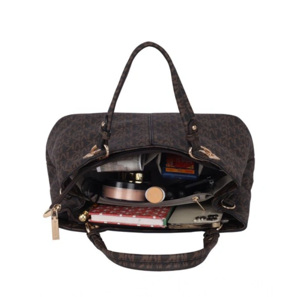 Shopnav Women's Faux Leather Printed Handheld Bag (Brown) - Brown