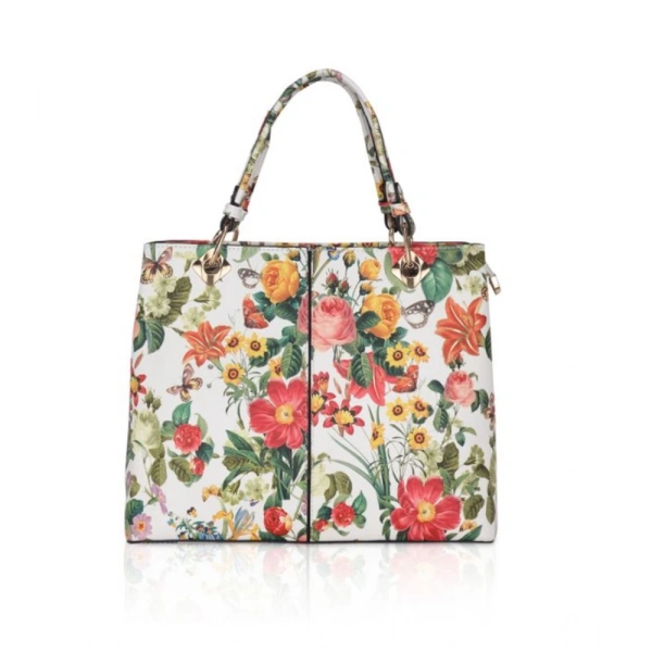 Shopnav Women's Faux Leather Printed Handheld Bag (White Orang) - White Orang