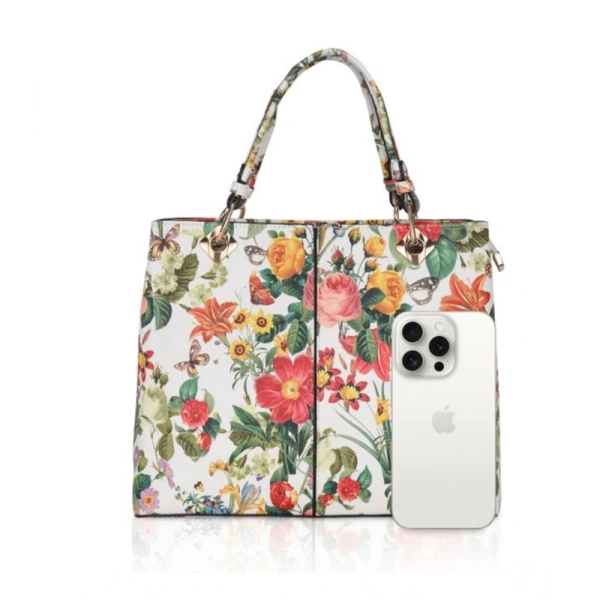 Shopnav Women's Faux Leather Printed Handheld Bag (White Orang) - White Orang