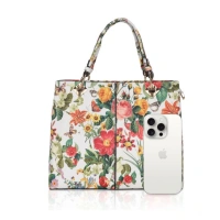 Shopnav Women's Faux Leather Printed Handheld Bag (White Orang) - White Orang