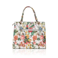Shopnav Women's Faux Leather Printed Handheld Bag (White Orang) - White Orang