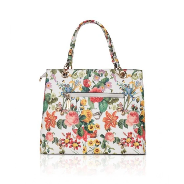 Shopnav Women's Faux Leather Printed Handheld Bag (White Orang) - White Orang