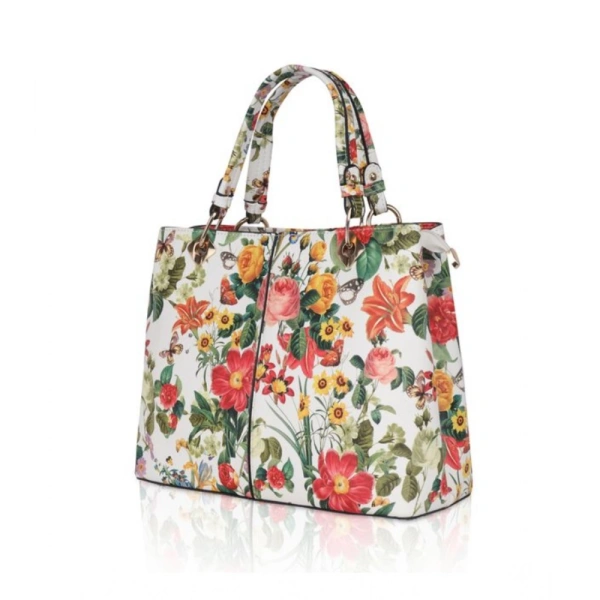 Shopnav Women's Faux Leather Printed Handheld Bag (White Orang) - White Orang