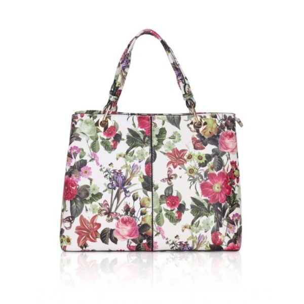 Shopnav Women's Faux Leather Printed Handheld Bag (White Pink) - White Pink