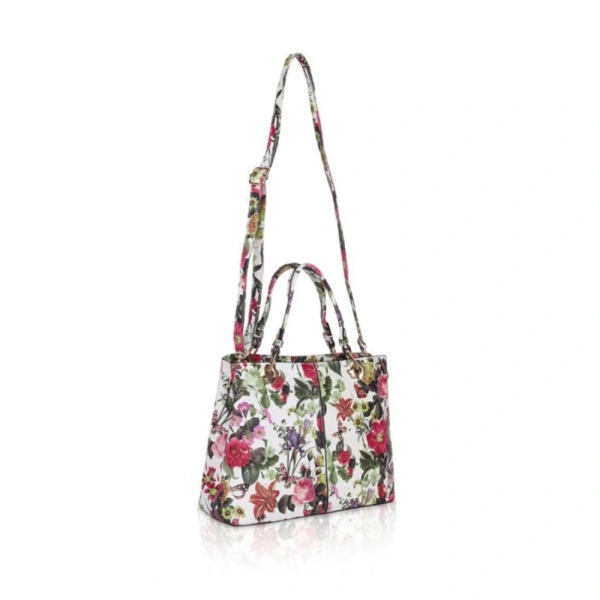 Shopnav Women's Faux Leather Printed Handheld Bag (White Pink) - White Pink