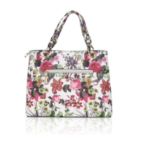 Shopnav Women's Faux Leather Printed Handheld Bag (White Pink) - White Pink