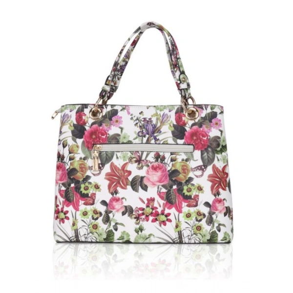 Shopnav Women's Faux Leather Printed Handheld Bag (White Pink) - White Pink