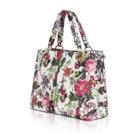 Shopnav Women's Faux Leather Printed Handheld Bag (White Pink) - White Pink