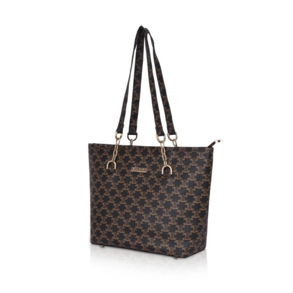 Shopnav Women's Faux Leather Printed Tote Bag (Brown) - Brown