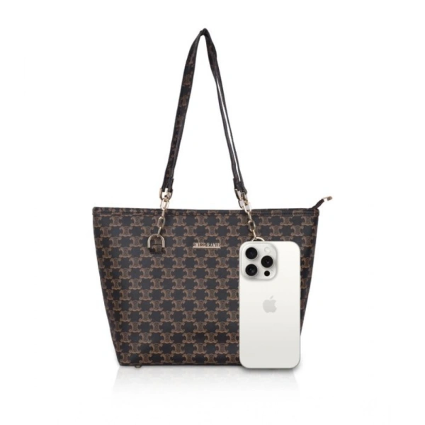 Shopnav Women's Faux Leather Printed Tote Bag (Brown) - Brown
