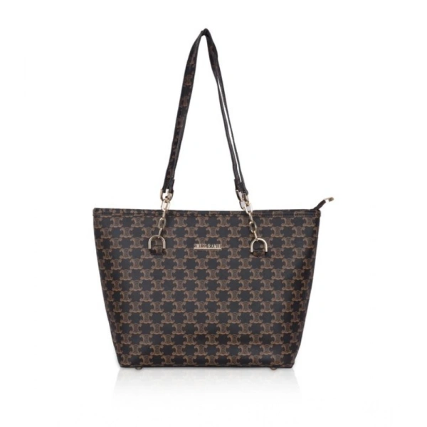 Shopnav Women's Faux Leather Printed Tote Bag (Brown) - Brown