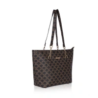 Shopnav Women's Faux Leather Printed Tote Bag (Brown) - Brown