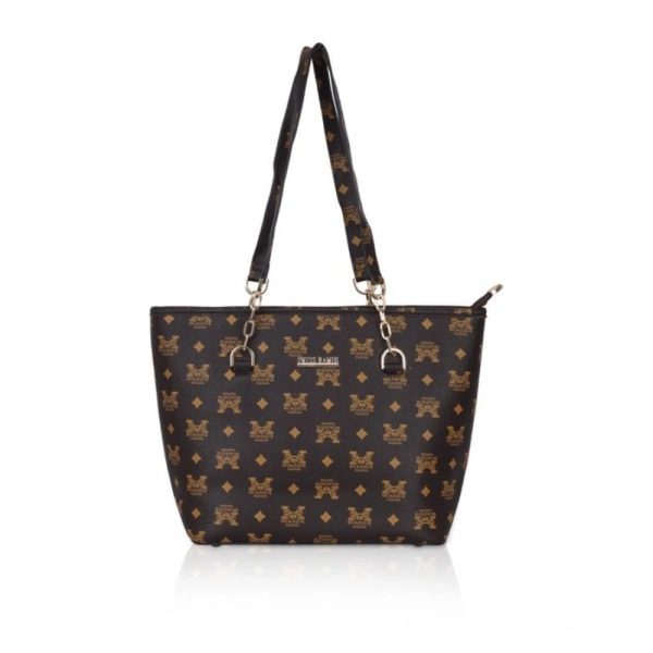 Shopnav Women's Faux Leather Printed Tote Bag (Brown) - Brown