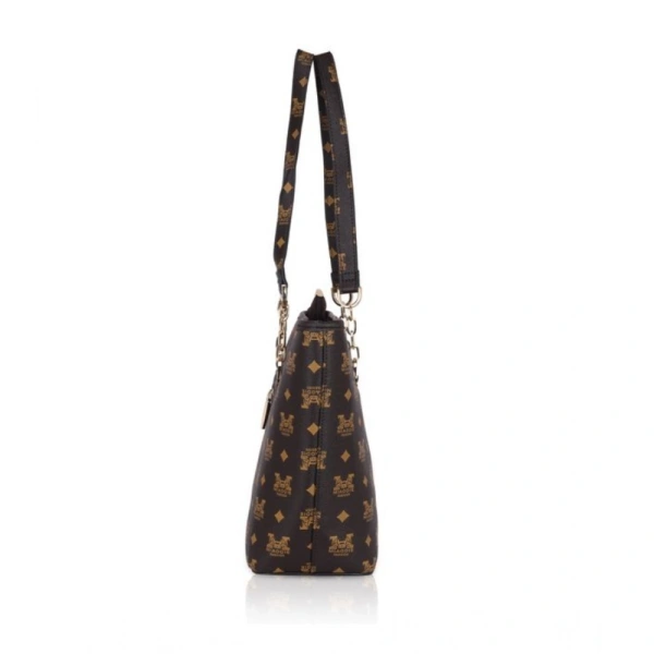 Shopnav Women's Faux Leather Printed Tote Bag (Brown) - Brown