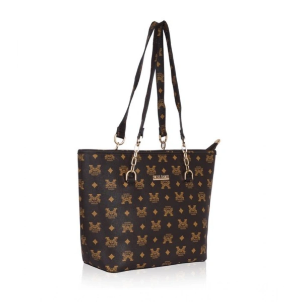 Shopnav Women's Faux Leather Printed Tote Bag (Brown) - Brown
