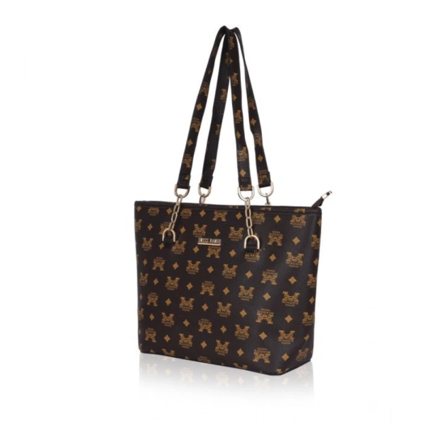 Shopnav Women's Faux Leather Printed Tote Bag (Brown) - Brown