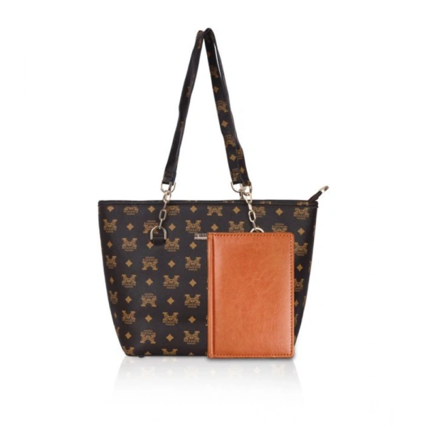 Shopnav Women's Faux Leather Printed Tote Bag (Brown) - Brown