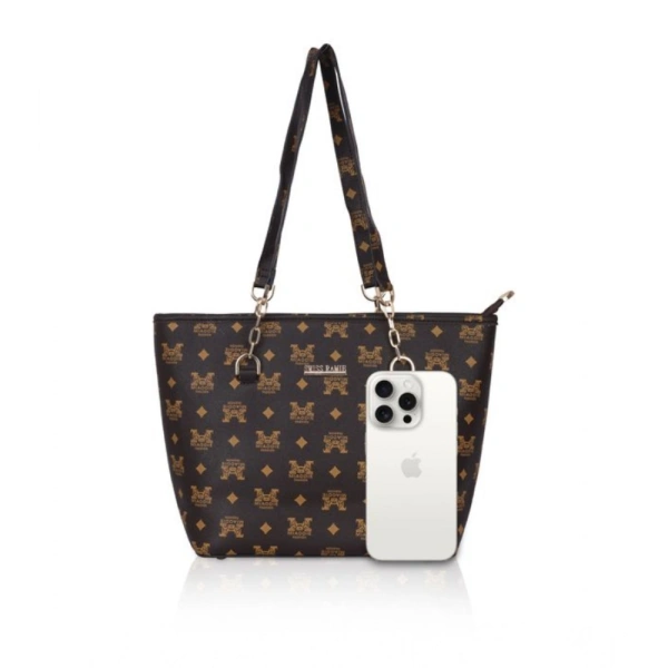 Shopnav Women's Faux Leather Printed Tote Bag (Brown) - Brown