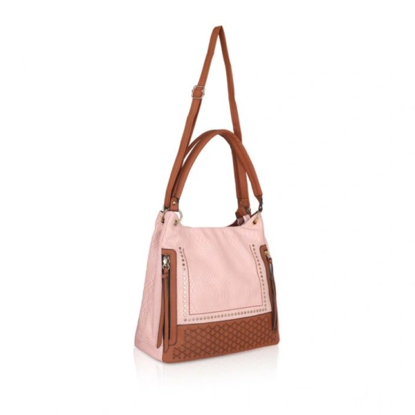 Shopnav Women's Faux Leather Printed Tote Bag (Pink) - Pink
