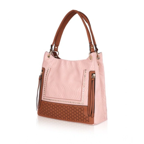 Shopnav Women's Faux Leather Printed Tote Bag (Pink) - Pink