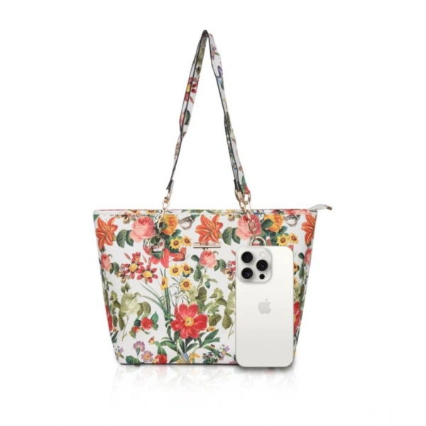 Shopnav Women's Faux Leather Printed Tote Bag (White Orang) - White Orang