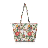 Shopnav Women's Faux Leather Printed Tote Bag (White Orang) - White Orang