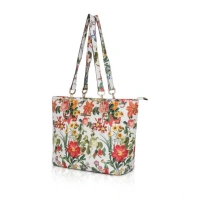 Shopnav Women's Faux Leather Printed Tote Bag (White Orang) - White Orang