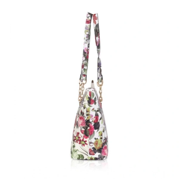 Shopnav Women's Faux Leather Printed Tote Bag (White Pink) - White Pink