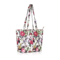 Shopnav Women's Faux Leather Printed Tote Bag (White Pink) - White Pink