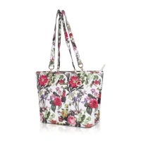 Shopnav Women's Faux Leather Printed Tote Bag (White Pink) - White Pink