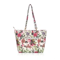Shopnav Women's Faux Leather Printed Tote Bag (White Pink) - White Pink