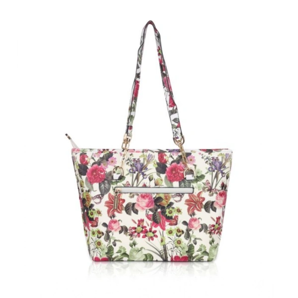 Shopnav Women's Faux Leather Printed Tote Bag (White Pink) - White Pink
