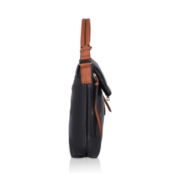 Shopnav Women's Faux Leather Solid Sling Bag (Black) - Black