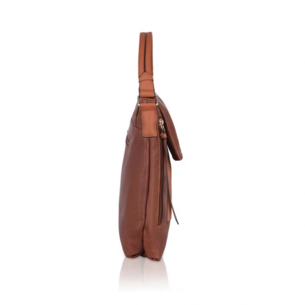 Shopnav Women's Faux Leather Solid Sling Bag (Brown) - Brown
