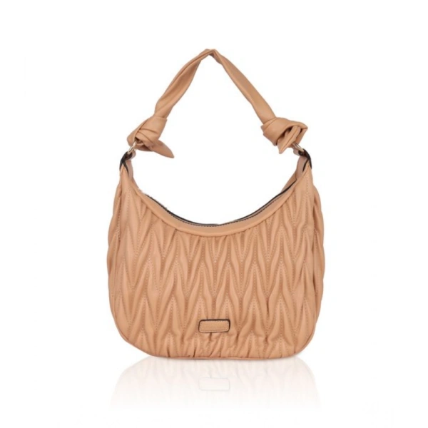 Shopnav Women's Faux Leather Textured Handbag (Beige) - Beige