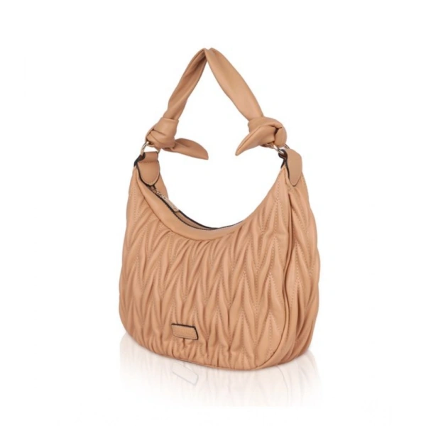 Shopnav Women's Faux Leather Textured Handbag (Beige) - Beige