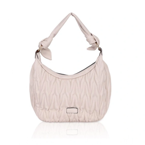 Shopnav Women's Faux Leather Textured Handbag (Beige White) - Beige White