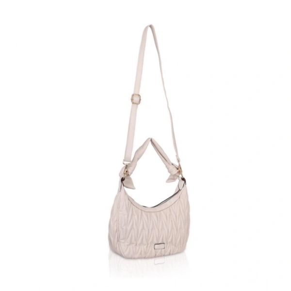 Shopnav Women's Faux Leather Textured Handbag (Beige White) - Beige White