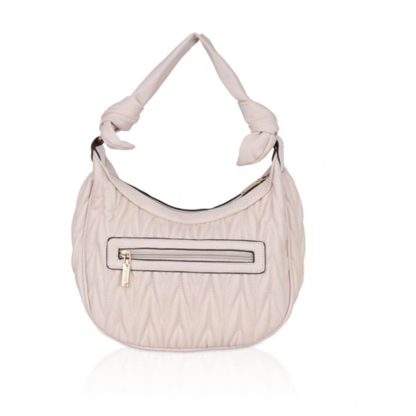 Shopnav Women's Faux Leather Textured Handbag (Beige White) - Beige White