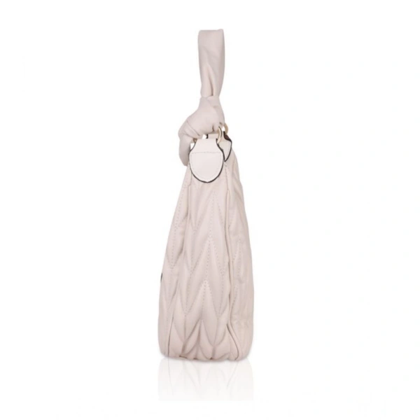 Shopnav Women's Faux Leather Textured Handbag (Beige White) - Beige White