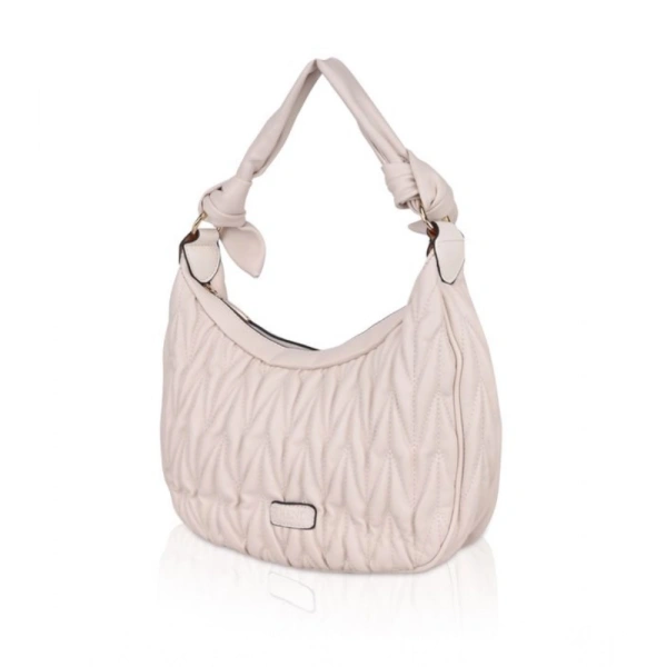 Shopnav Women's Faux Leather Textured Handbag (Beige White) - Beige White