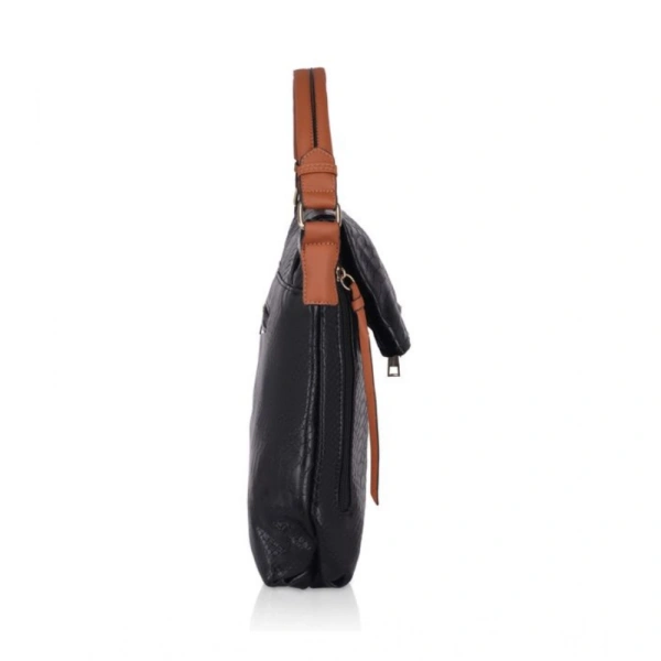 Shopnav Women's Faux Leather Textured Sling Bag (Black) - Black
